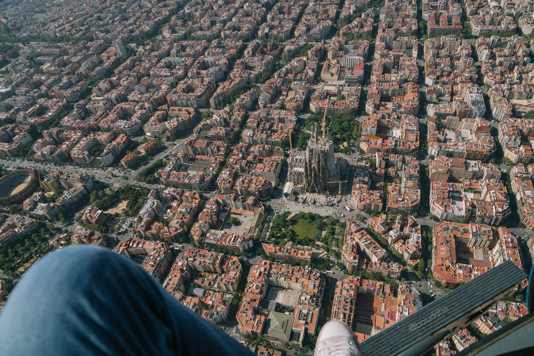aerial photography over barcelona's sagrada familia